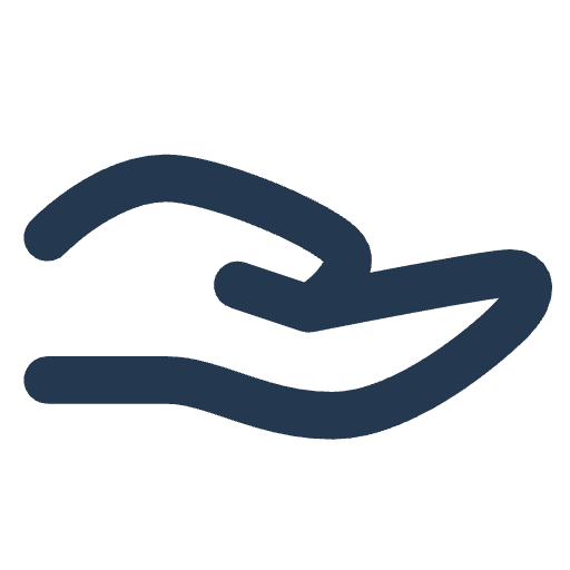 A minimalist, navy blue line drawing of an open hand facing upwards on a white background.